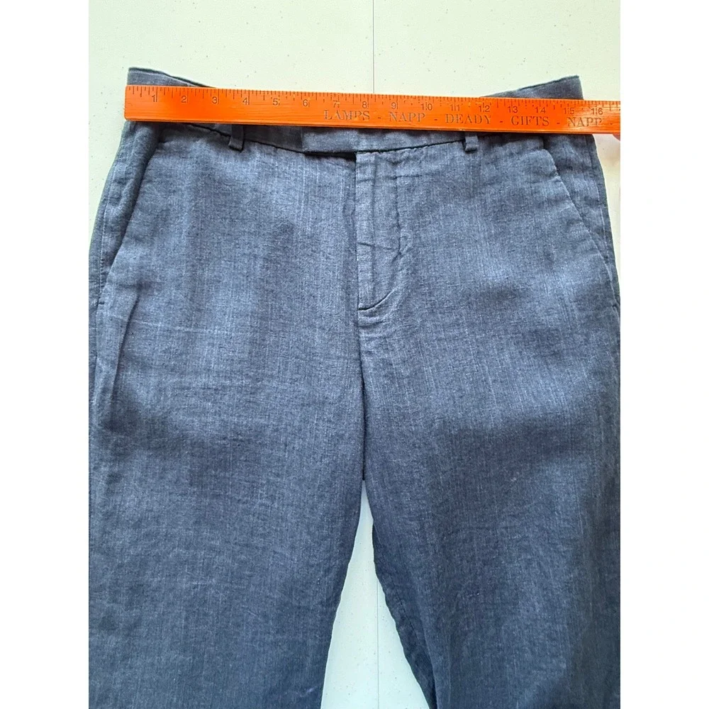 H&M Womens‎ Slim Fit Linen Trousers Summer Pants 33R Navy Blue